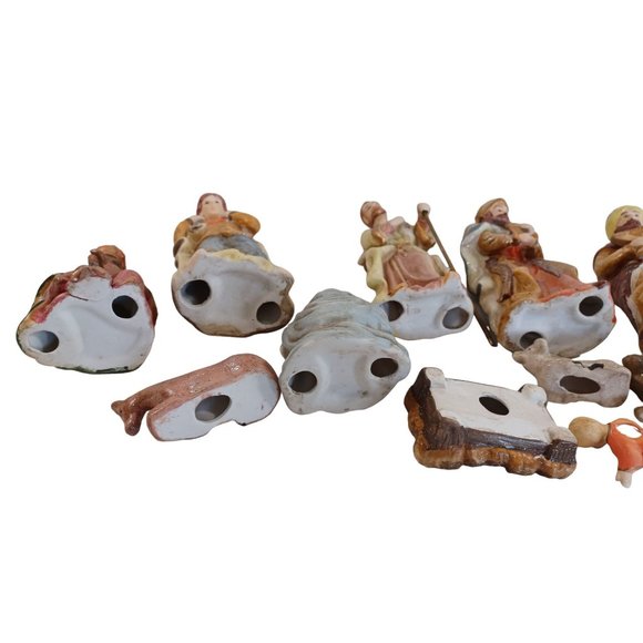 Vintage 11 Piece Ceramic Nativity Figure Set 2" to 8" Hand Painted Christmas - Picture 8 of 10